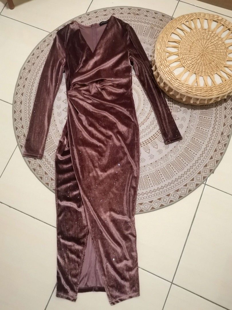 Double Crazy Wrap Hem Velvet Cami Dress