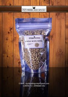 EJs Herbs and Spices WHOLE WHITE PEPPER 100g pouch to 1 kilogram refill pouch also available in glass jars