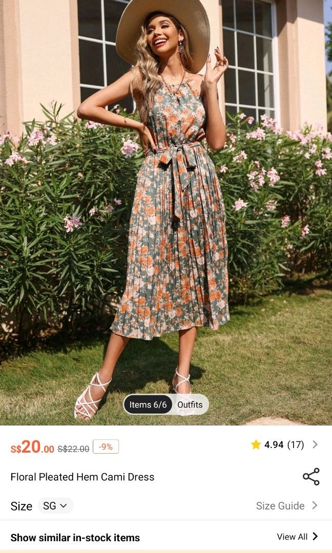 Floral pleated cami dress online