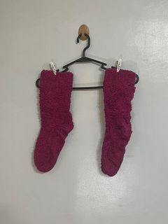 Fluffy burgundy winter socks