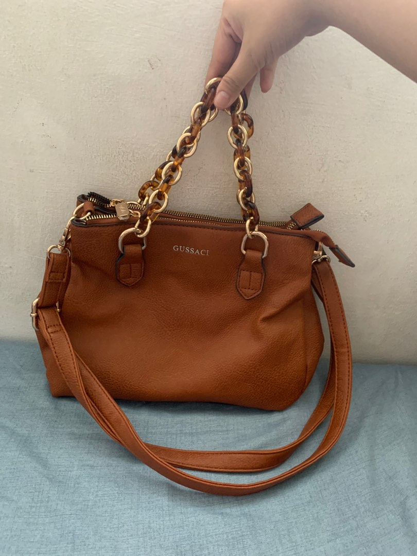 GUSSACI Cognac brown vegan leather bag Women s Fashion