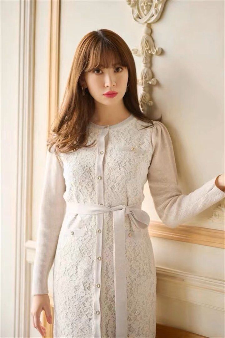 Her lip to 小嶋陽菜娘娘裙Victoria lace belted knit dress 11, 女裝