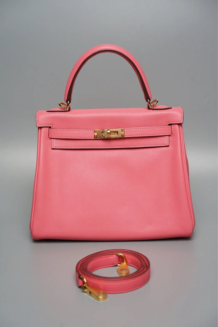 Hermes Kelly 25 Retourne in Rose Azalea Ghw, Luxury, Bags
