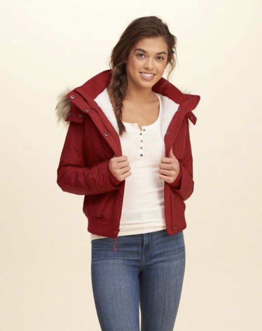 Hollister red clearance bomber jacket