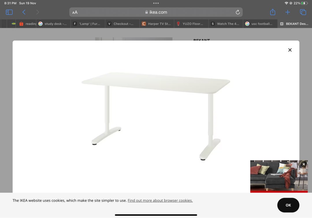 Ikea BEKANT Desk white 160 x 80 cm, Furniture & Home Living, Furniture