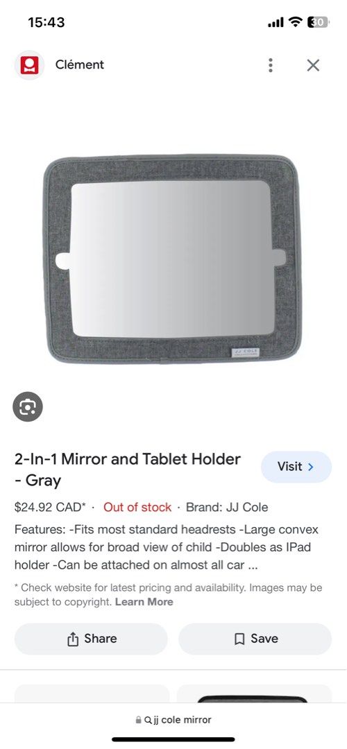 JJ Cole 2 In 1 Mirror and Tablet Holder for Car