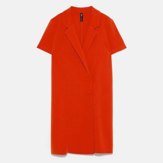 zara red blazer dress ZARA NEW WOMAN LONG BELTED BLAZER DRESS RED 2382/940 XS S M