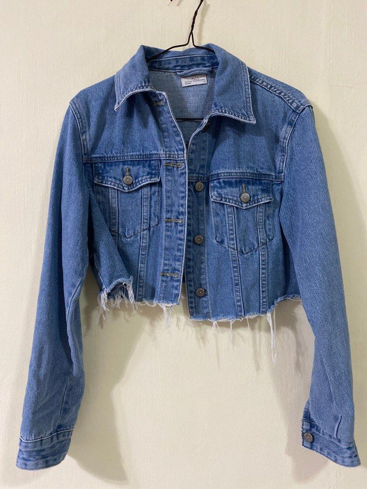 Light Blue Denim Raw Edge Cropped Jacket