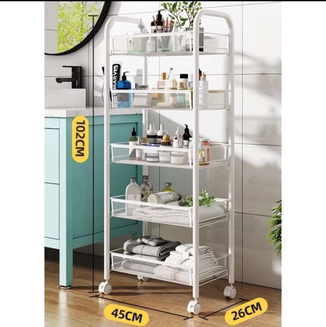 Movable 5 Tier Storage Rack White, Furniture & Home Living, Furniture ...