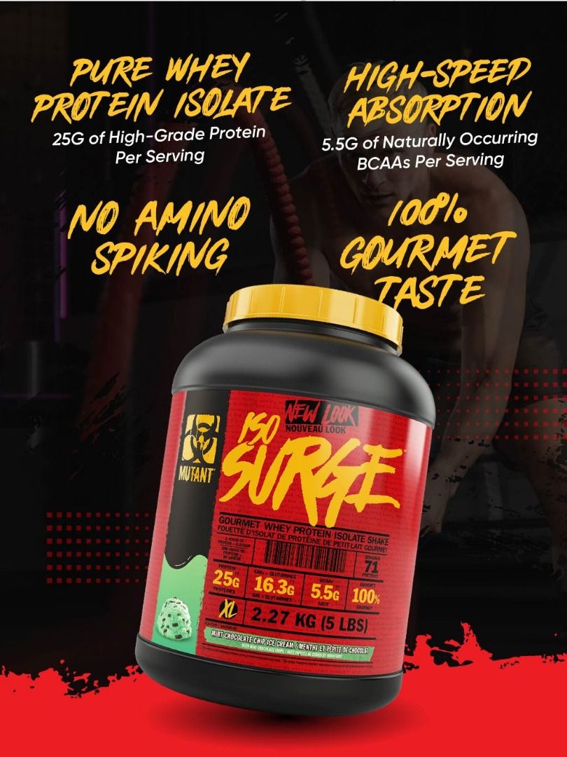 Mutant, ISO Surge, Whey Protein Isolate, Low Carb, Build Muscle, Protein Powder Container, Digestive Enzyme, 1.6lbs-5lbs, Health & Nutrition, Health Supplements, Vitamins & Supplements on Carousell