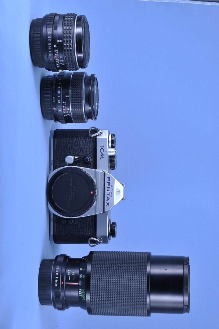 PENTAX KM SLR FILM CAMERA with 3 LENSES SMC PENTAX 55mm F1.8 & SMC TAKUMA 50mm F"1.4 LENS n
