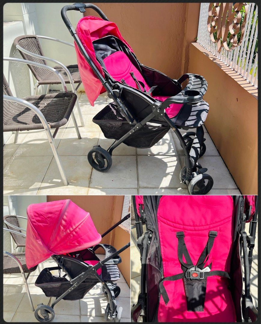 PICOLO Reversible Stroller in Hot Pink (Category: Strollers) located in Santa Rosa. Submitted by siopausiomaisuman (Listing ID 1236064088, Image 3). Description: PICOLO REVERSIBLE STROLLER - Have signs of usage but used with Care - Used only when she was still a baby — stored after that. - Can be used from newborn to toddler - Needs cleaning lang 🤗 - Issue: Fade na yung pink but you can by cloth dye sa orange/blue app. Malambot na din yung patun