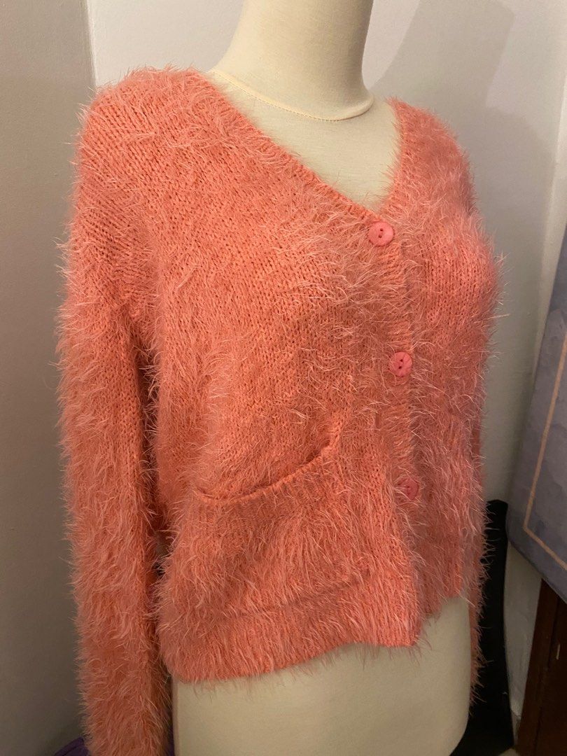 Dorothy Perkins Pink Fluffy Knitted Cardigan Women s Fashion
