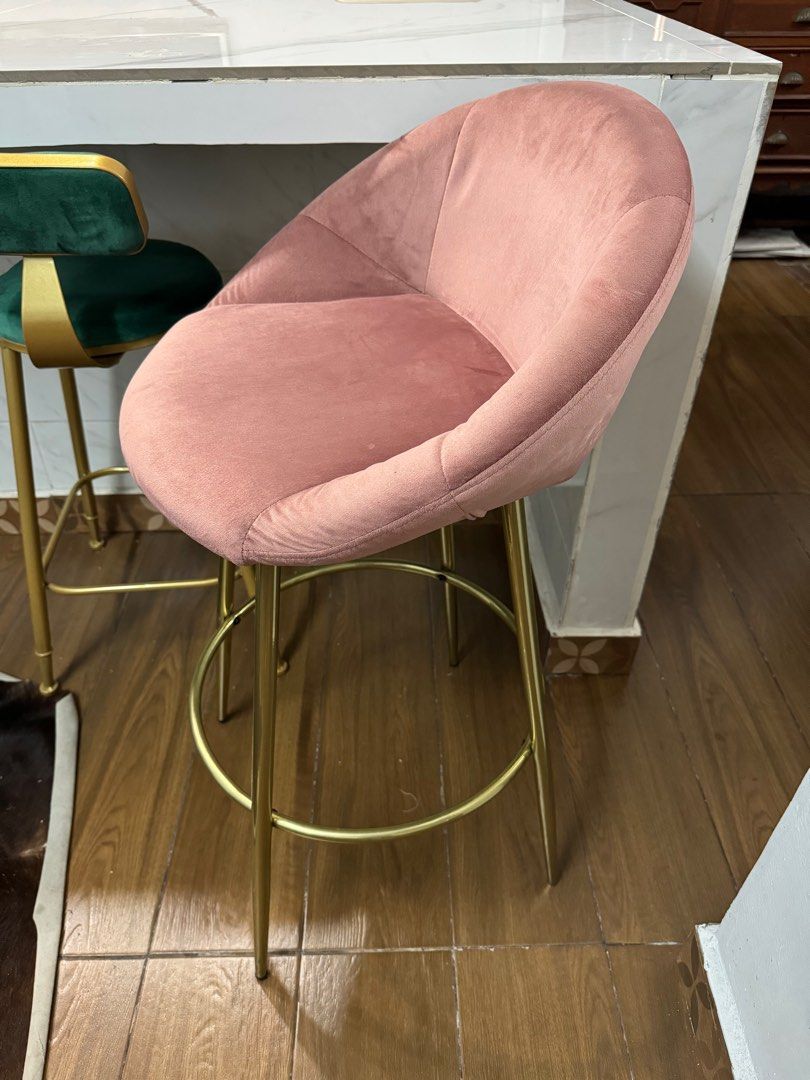 Pink Velvet Bar Stool Retro, Furniture & Home Living, Furniture, Chairs