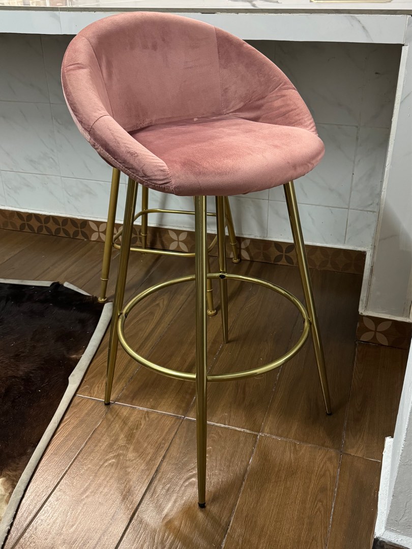 Pink Velvet Bar Stool Retro, Furniture & Home Living, Furniture, Chairs