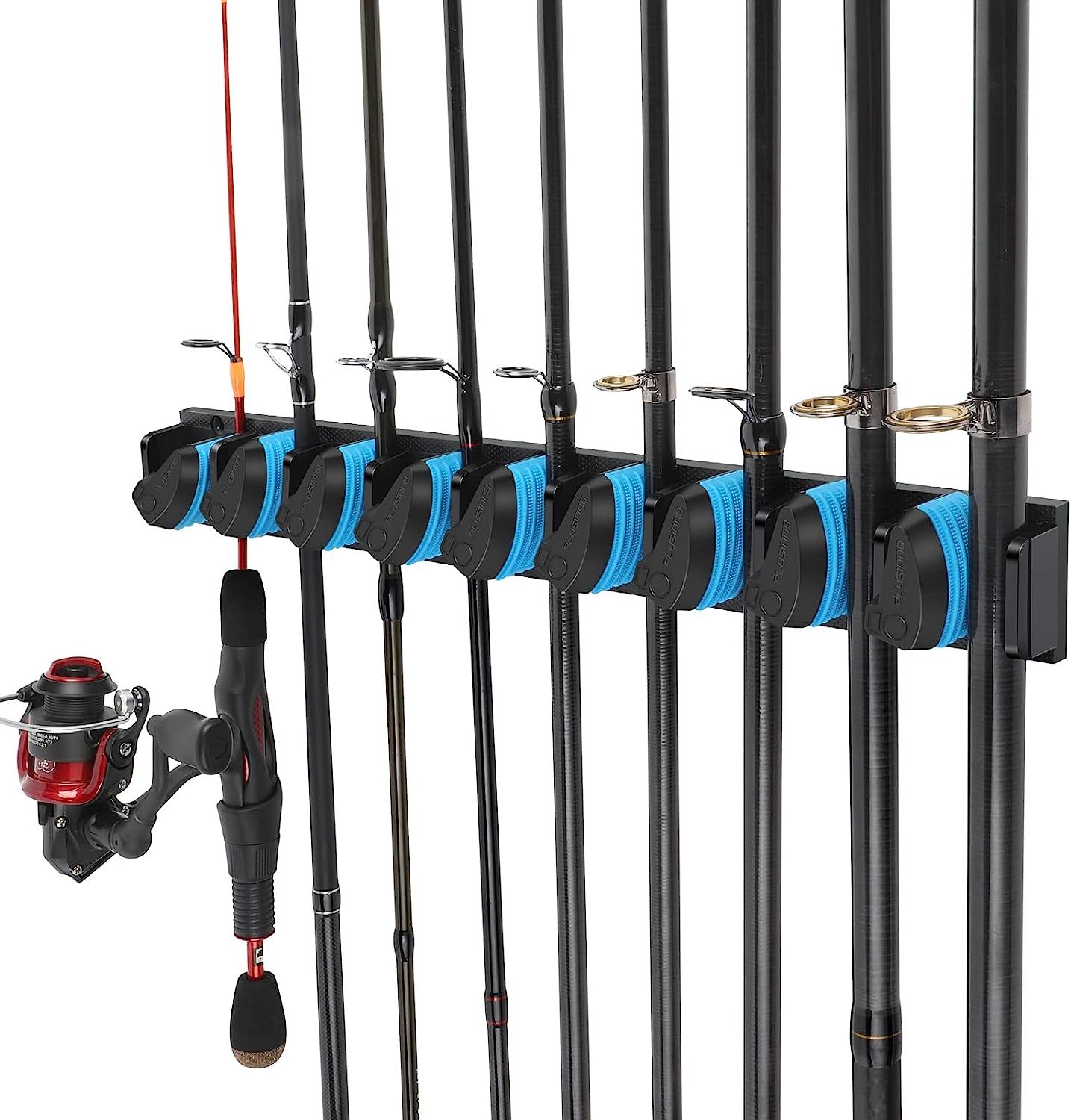PLUSINNO Vertical Fishing Rod Holder, Wall Mounted Fishing Rod Rack, Fishing  Pole Holder Holds Up to 9 Rods or Combos, Fishing Rod Holders for Garage,  Fits Most Rods of Diameter 3-19mm, Sports