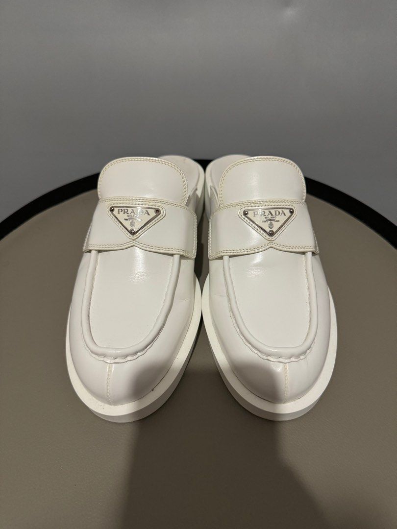 White prada mules sale