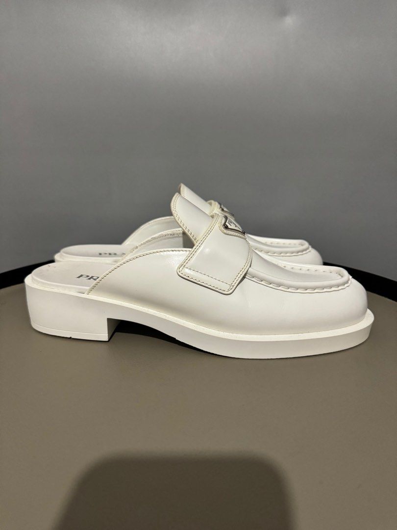 White prada outlet mules