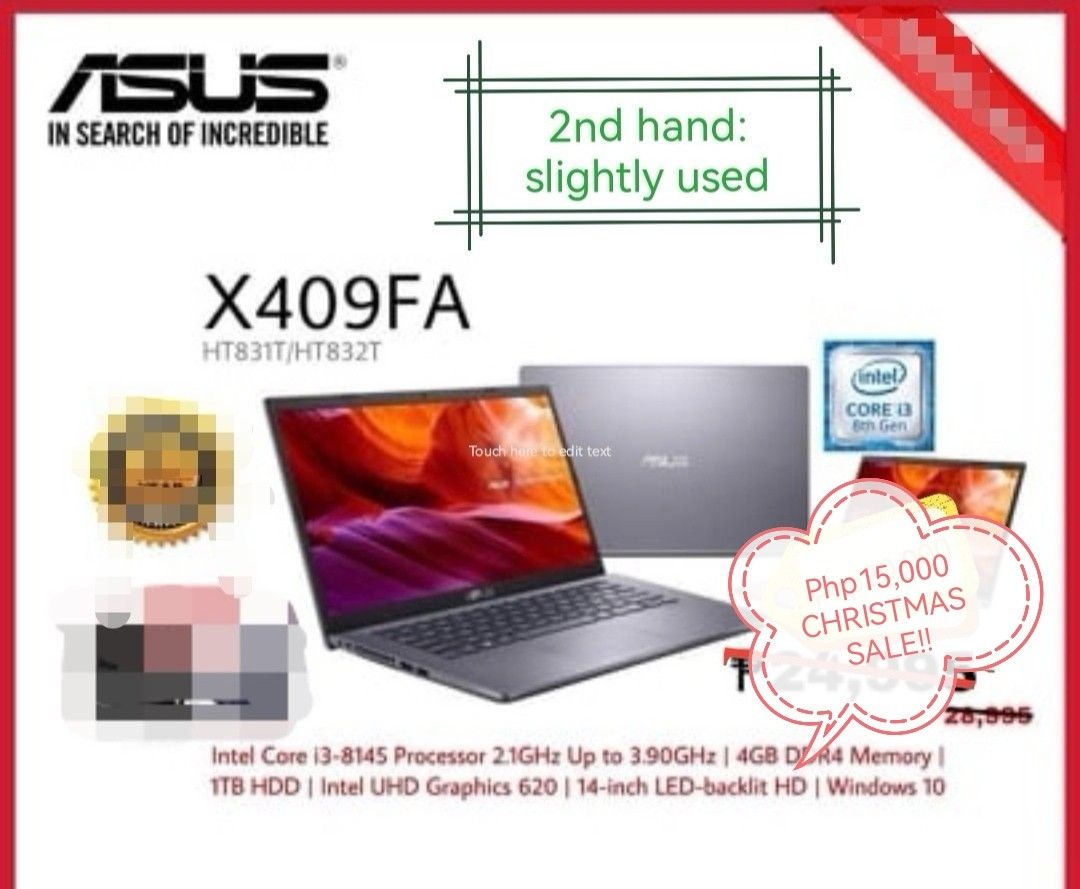 Pre Loved ASUS x409FA (Category: Laptops & Notebooks) located in Manila. Submitted by angelcru8 (Listing ID 1266563605, Image 1). Description: 2nd Hand Asus Laptop with bag Pls see pics for SPECS.