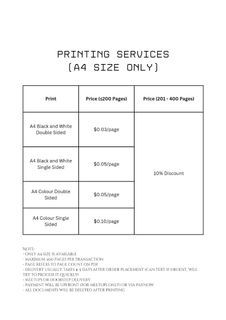 Printing Services (80 GSM Paper Used)