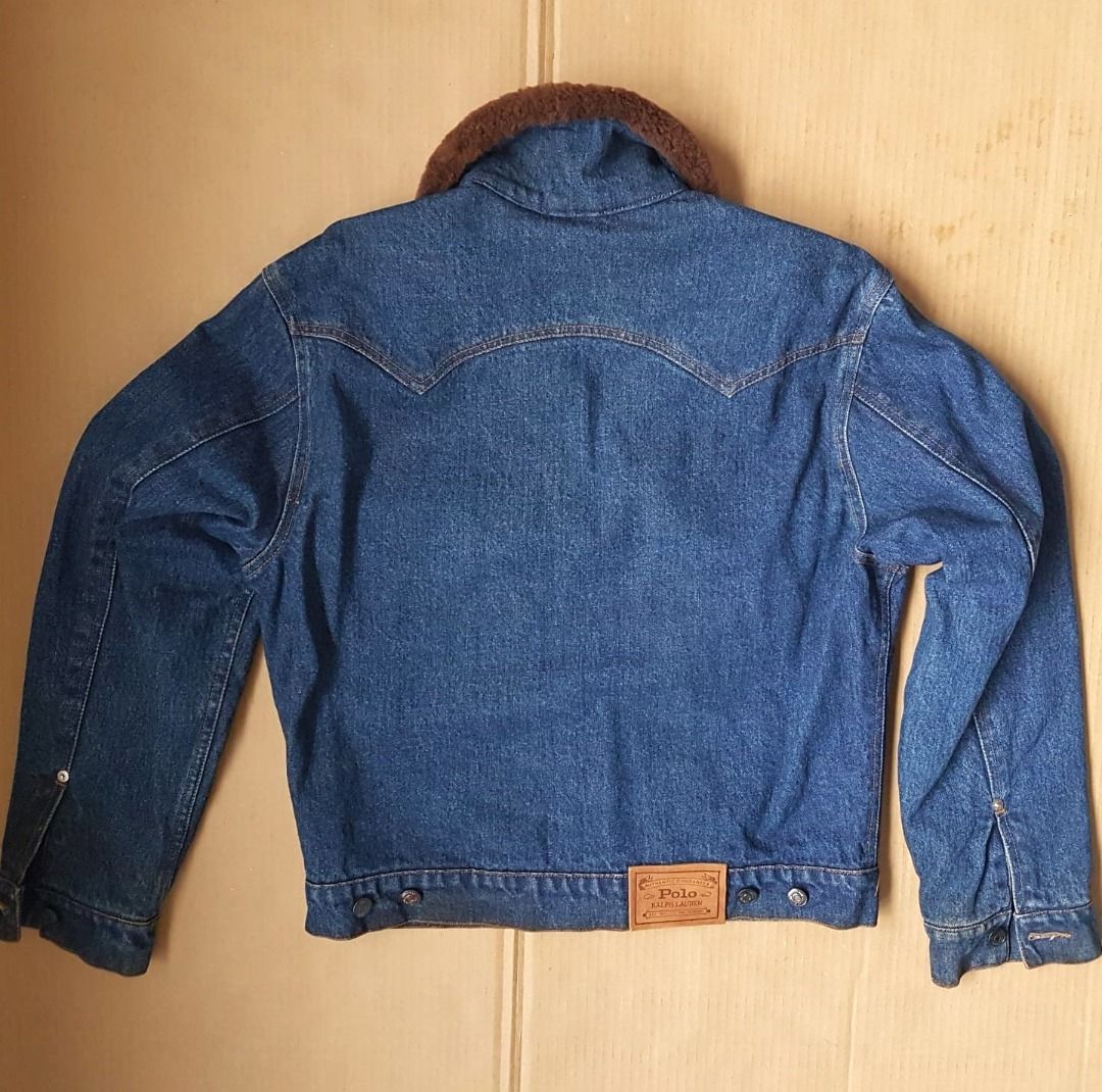 Ralph Lauren Denim Jacket Borg Style Rock Star Designer Sherpa Jacket In Vogue Warm Coat Fur Collar Tartan Ralph Lauren Polo Original Biker