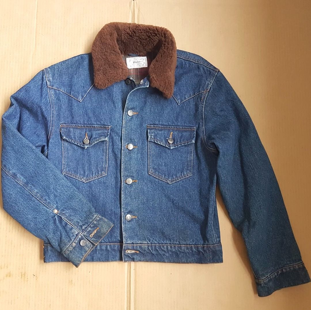 Ralph Lauren Denim Jacket Borg Style Rock Star Designer Sherpa Jacket In Vogue Warm Coat Fur Collar Tartan Ralph Lauren Polo Original Biker
