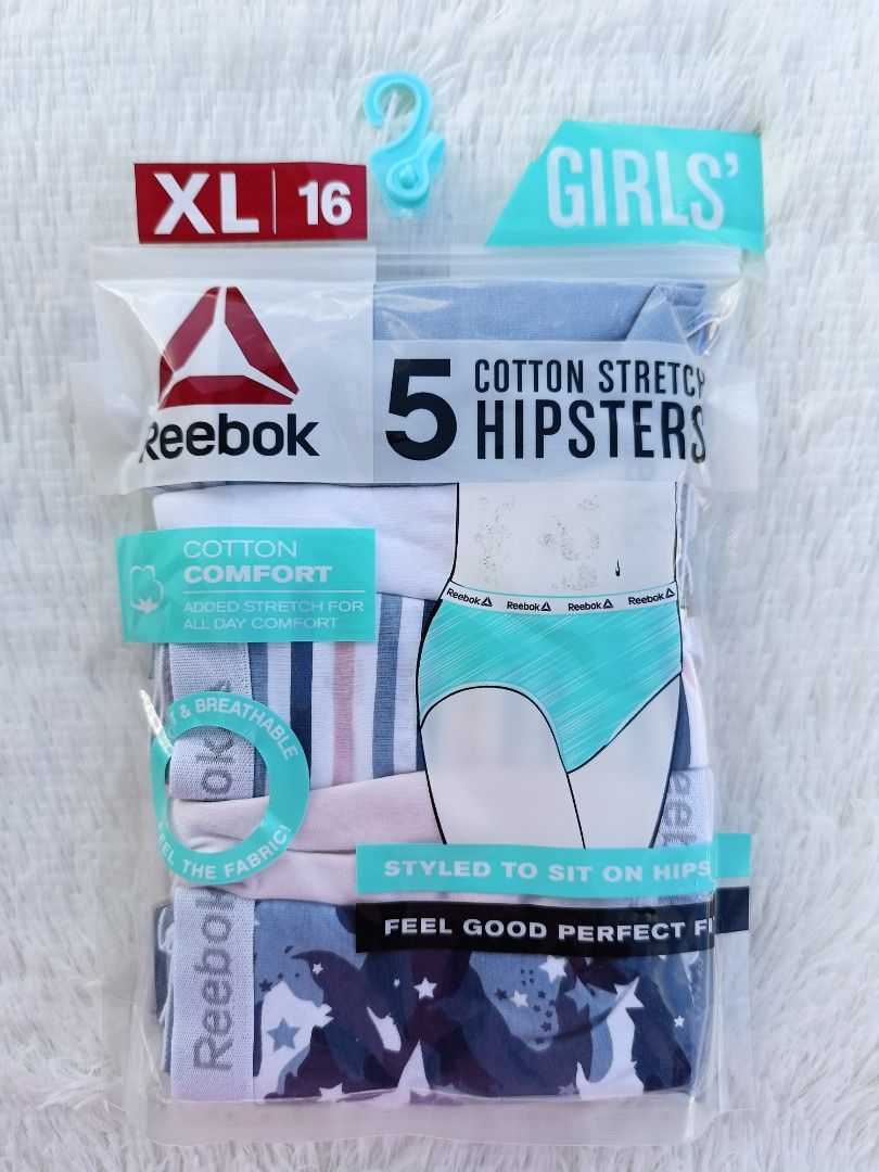 Reebok Girls' Underwear, Cotton Stretch Hipster Panties, 5 Pack, Sizes S-XL  