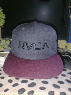 RVCA Mens Hat Cap Gray Wool Blend Adjustable Snapback Maroon Flat Bill