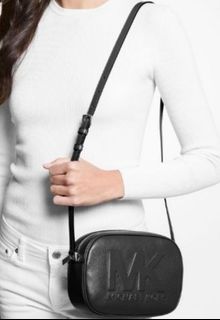 🔥SALE🔥Ready New Michael Kors - Jet Set Travel Medium Logo Embossed Pebbled Leather Crossbody Bag