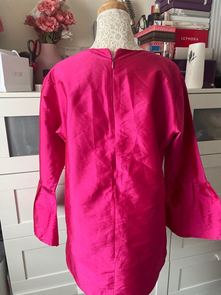 Shantung silk blouse shocking pink