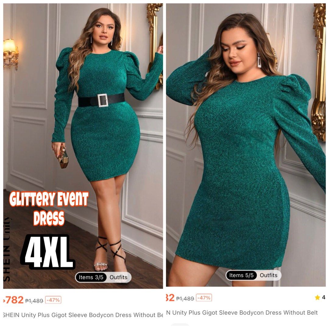 Shein Curve Plus size Glittery Puff sleeves Blue-Green Cocktail