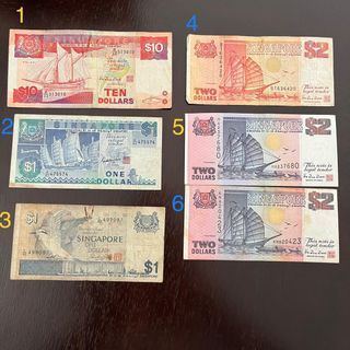 Singapore Old Notes - $10, $2, $1 see pic and description