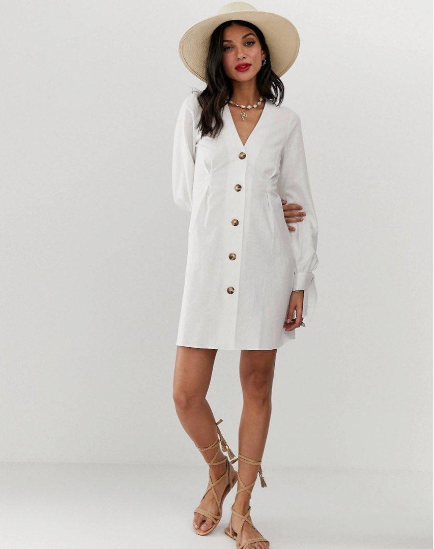 Asos design button through mini skater dress with tie sleeves cheap