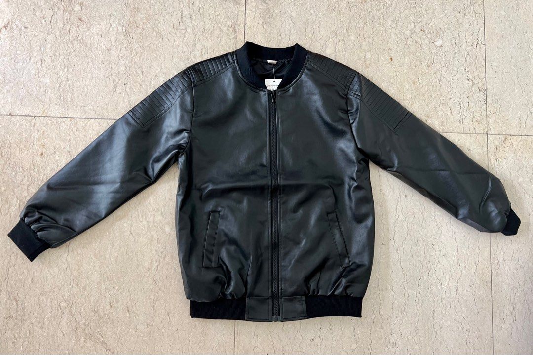 Soft PU Black Leather Jacket Size 170 Teenage Leather Jacket