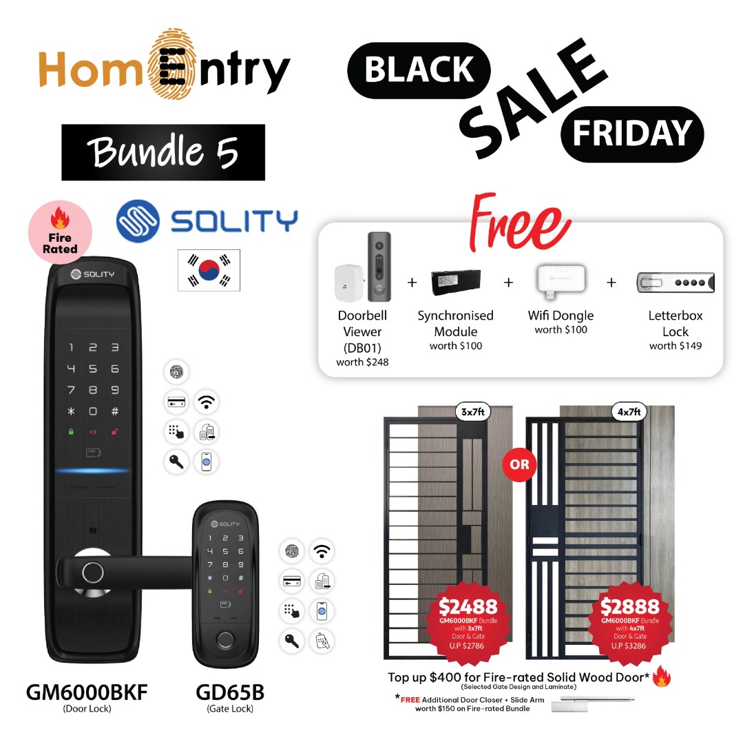 Solity Digital Lock Bundle (GM6000BKF+GD65B) + Laminate Wooden Door ...