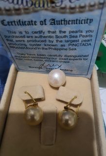 South Sea Pearl earrings in champagne color  13mm