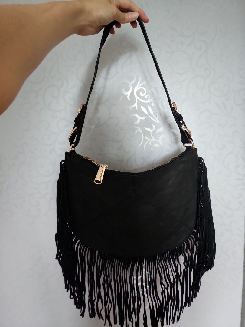 Steve Madden Black leather fringed purse | eBay
