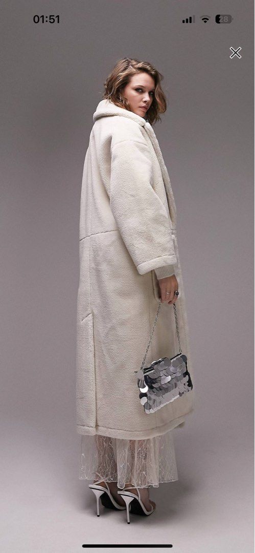 Topshop borg overcoat in cream Women s Fashion Coats Jackets