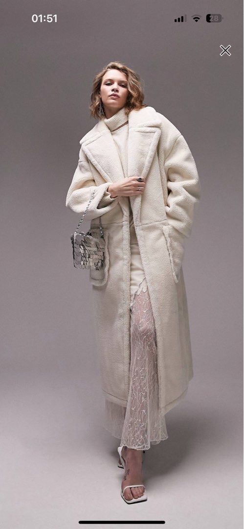 Topshop borg overcoat in cream Women s Fashion Coats Jackets