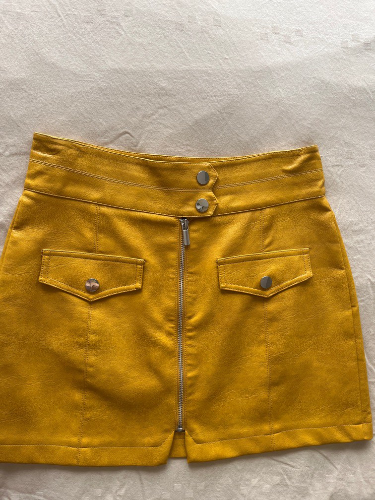 Topshop yellow leather skirt Women s Fashion Bottoms Skirts on