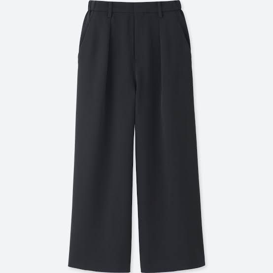 UNIQLO navy blue drape wide cropped pants Women s Fashion Bottoms Other Bottoms on Carousell