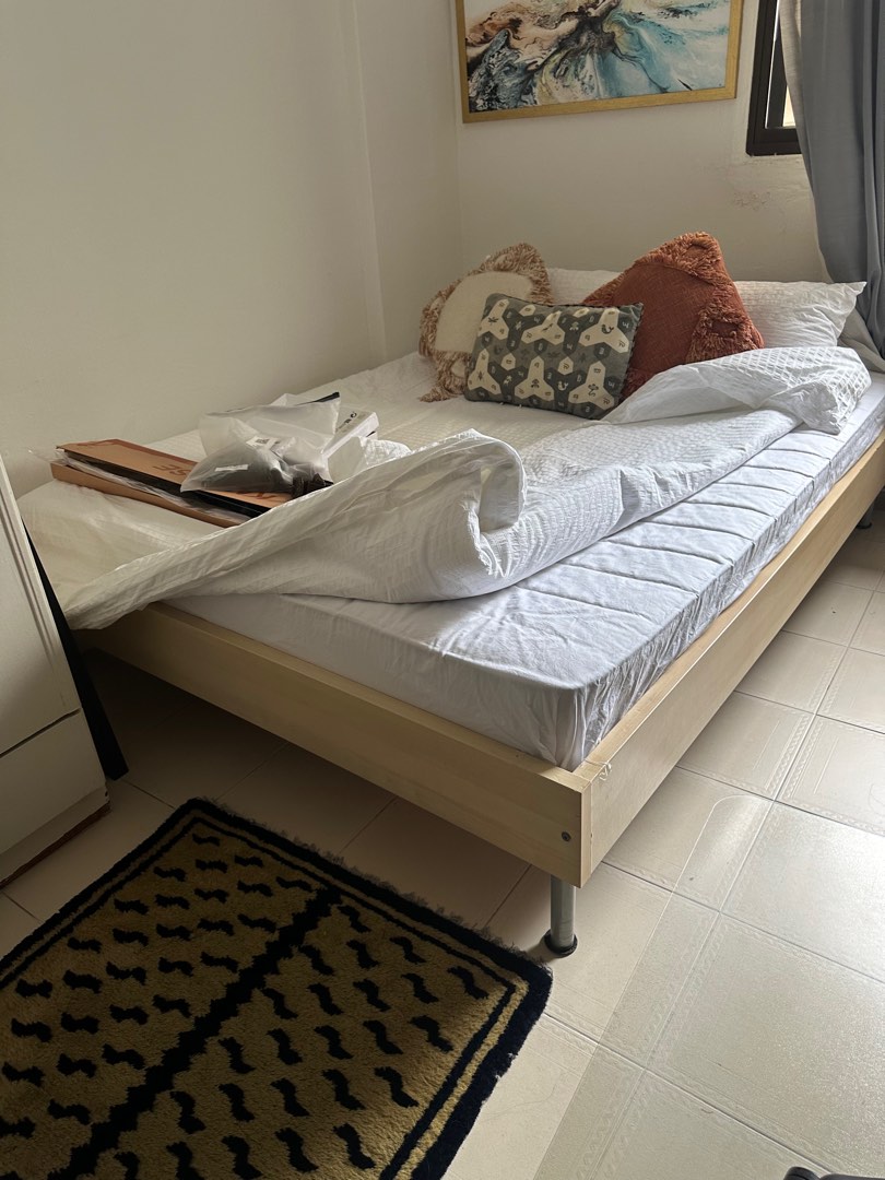 Used ikea queen size bed frame and mattress . FREE., Furniture & Home