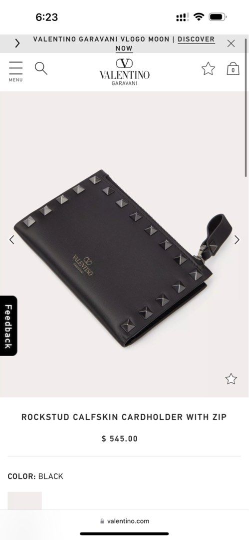 Valentino Garvani Rockstud Cardholder with Zip (Category: Luxury Bags & Wallets) located in Iloilo. Submitted by chringgg (Listing ID 1266546248, Image 1). Description: •near unused GOOD AS NEW 😊— no cracks, no tarnishes • store bought •inclusions: box, dustbag and card •six card slots and two slip pockets •dimensions: W13xH8xD1 cm / W5.1xH3.1xD0.3 in. •currently $545!! selling only 14k + 150 sf Product code: 3W2P0605VBL_0NO LAYAWAY OK!! :> msg 