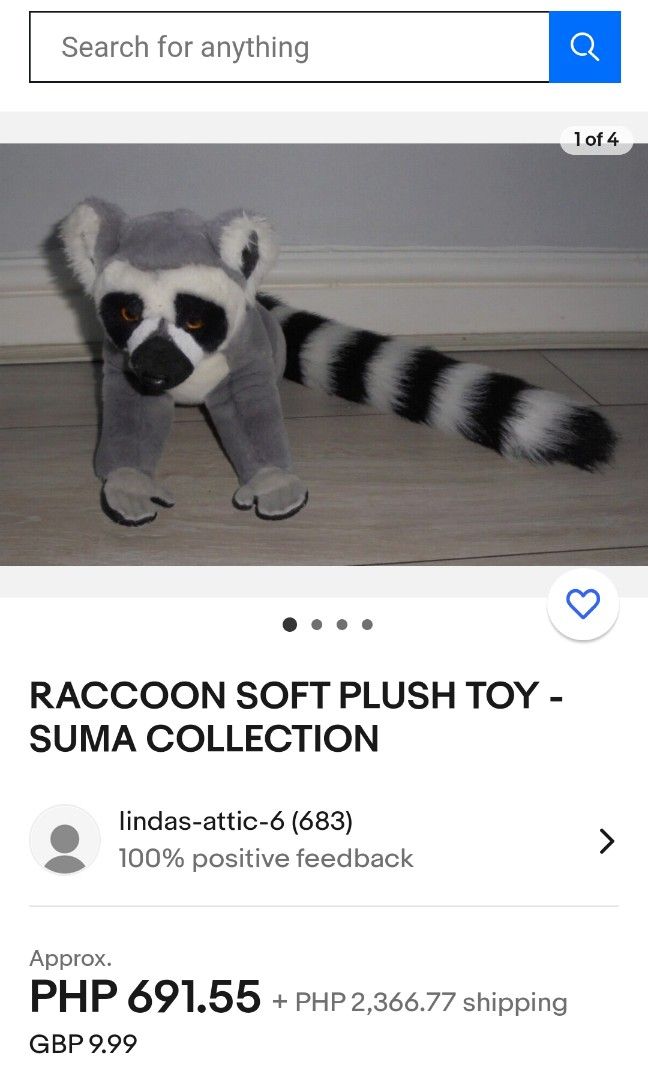 VERY BEAUTIFUL BIG SIZE REALISTIC RACCOON PLUSH TOY BY SUMA COLLECTION ...