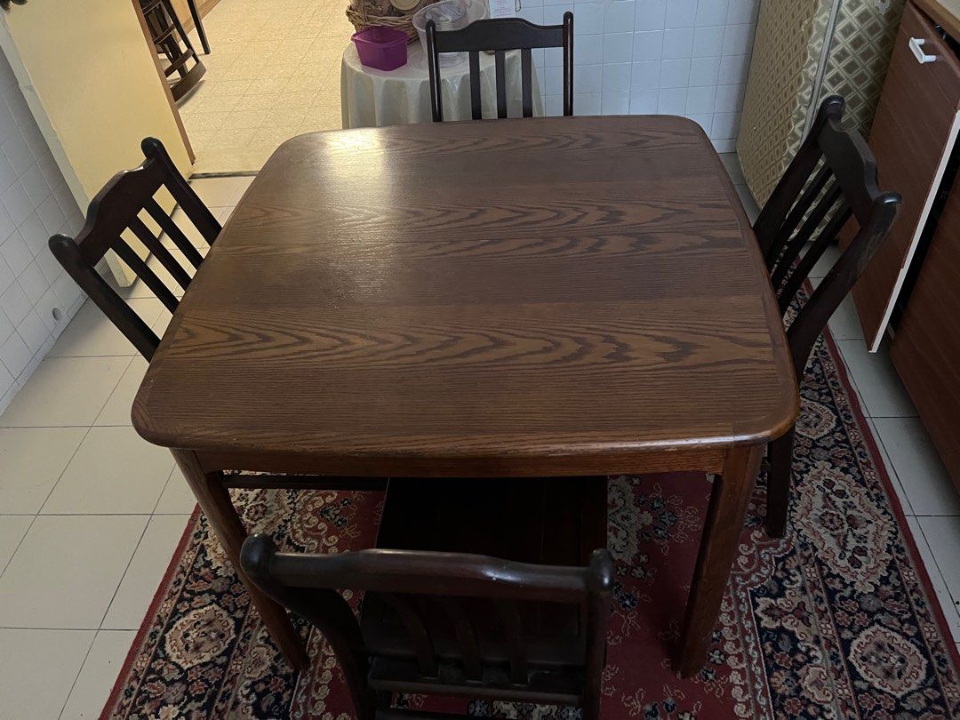 Vintage Solid Wood Extendable Table with 4 Chairs, Furniture & Home