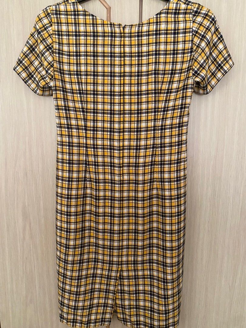 Yellow Checkered Shirt Dress