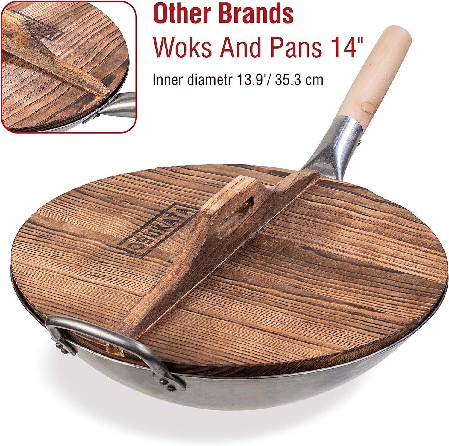 13,5-inch Wooden Wok Lid with Carbonized Finish