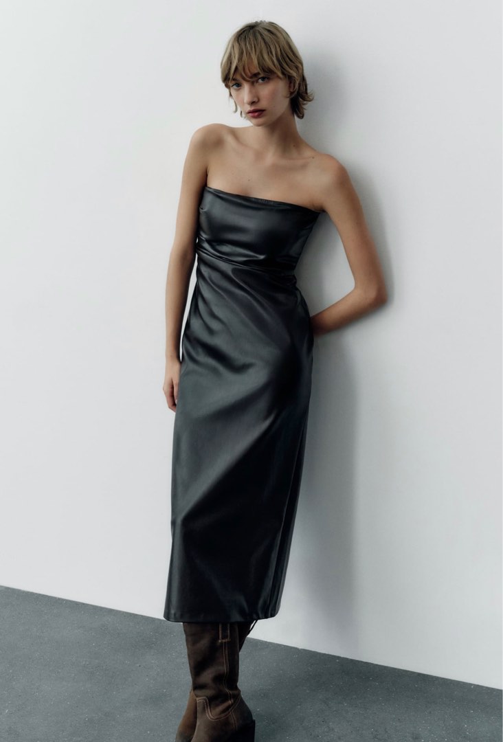 ZARA leather effect strapless dress Women s Fashion Dresses Sets Dresses on Carousell