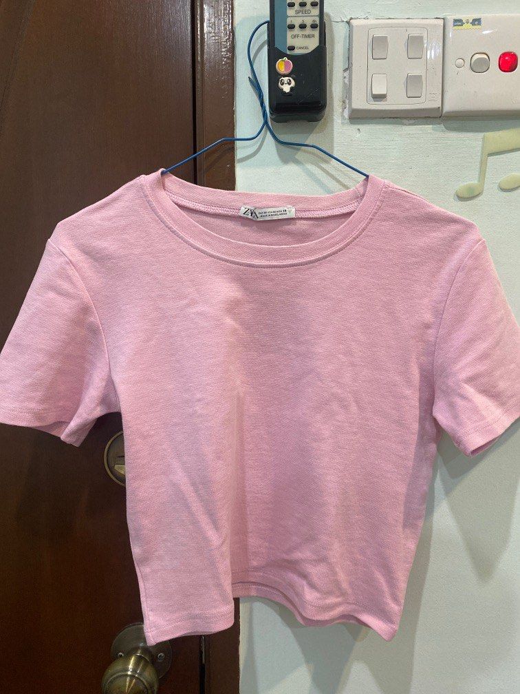 zara pink crop top, Women's Fashion, Tops, Shirts on Carousell