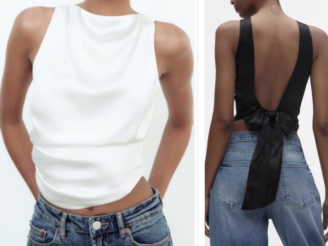 Satin open back top best sale